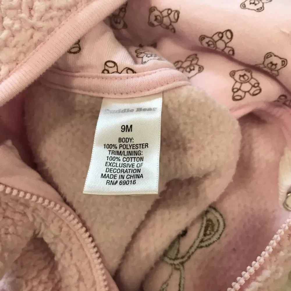 Baby Snowsuit Coat Bunting Baby‎ Girl 9 months Pink Bear winter